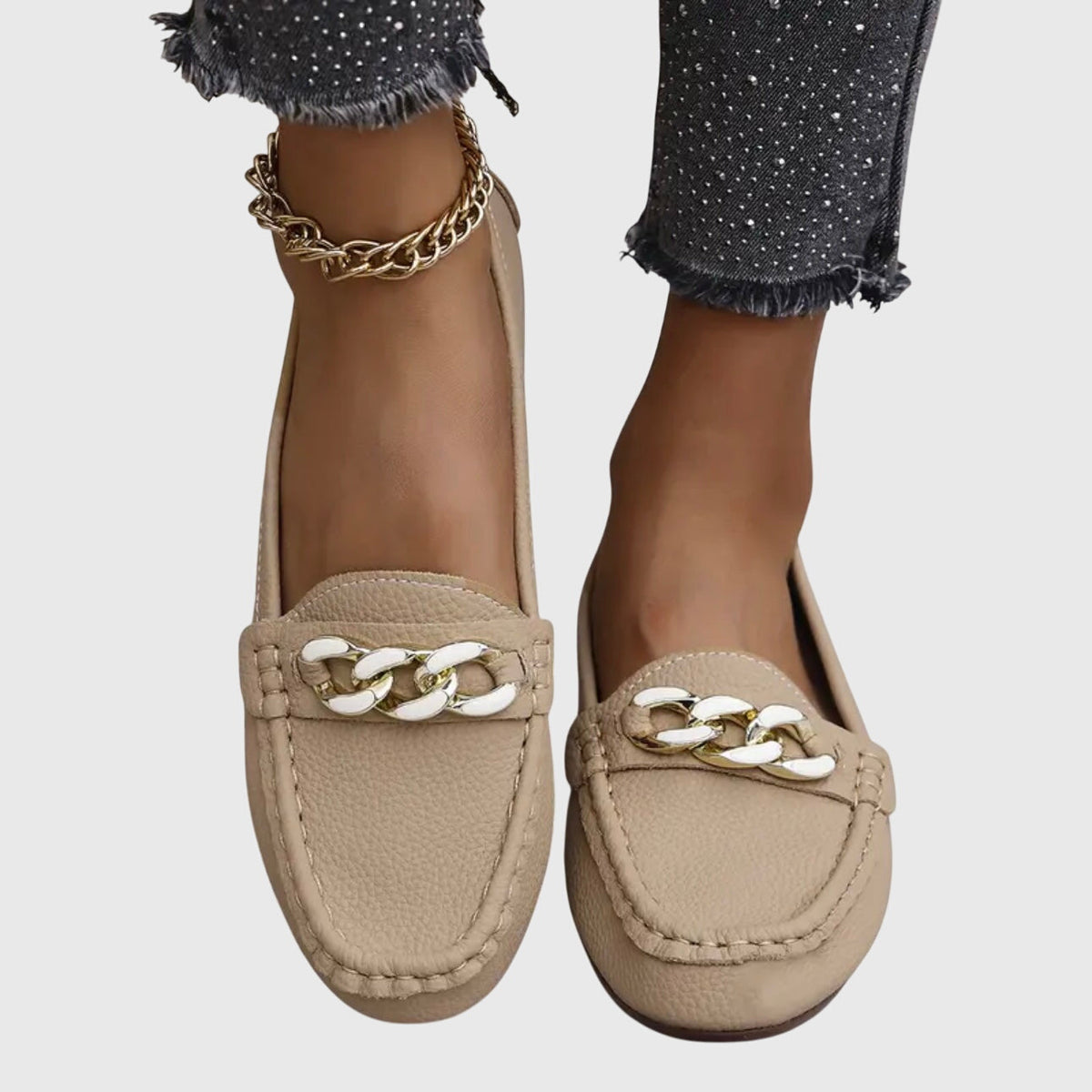 Women's Orthopedic Loafers with Cushioned Insole and Gold Chain