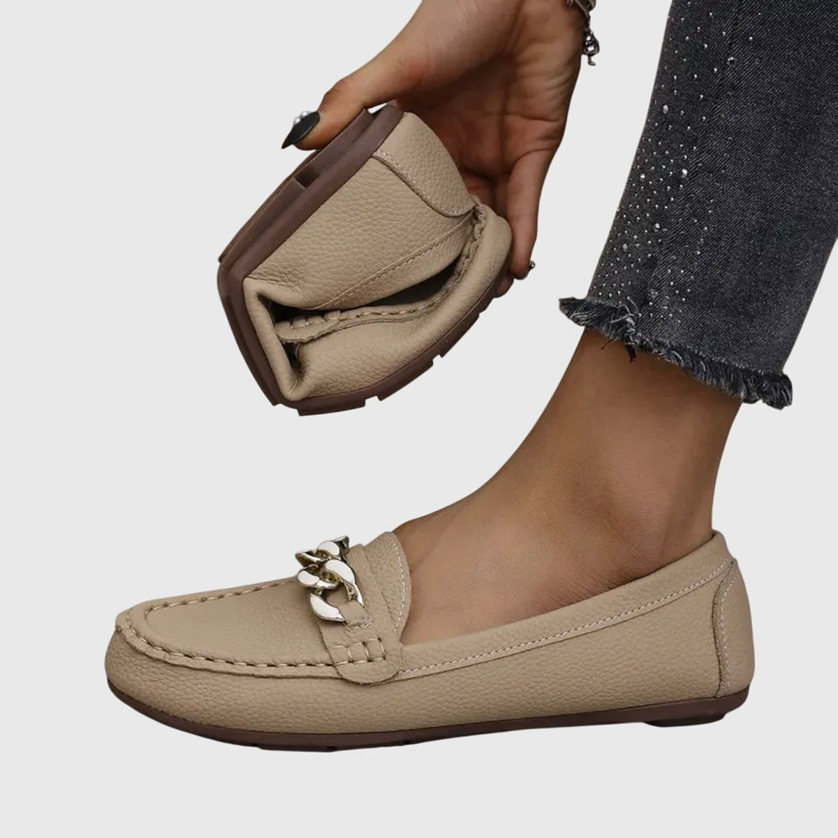 Women's Orthopedic Loafers with Cushioned Insole and Gold Chain