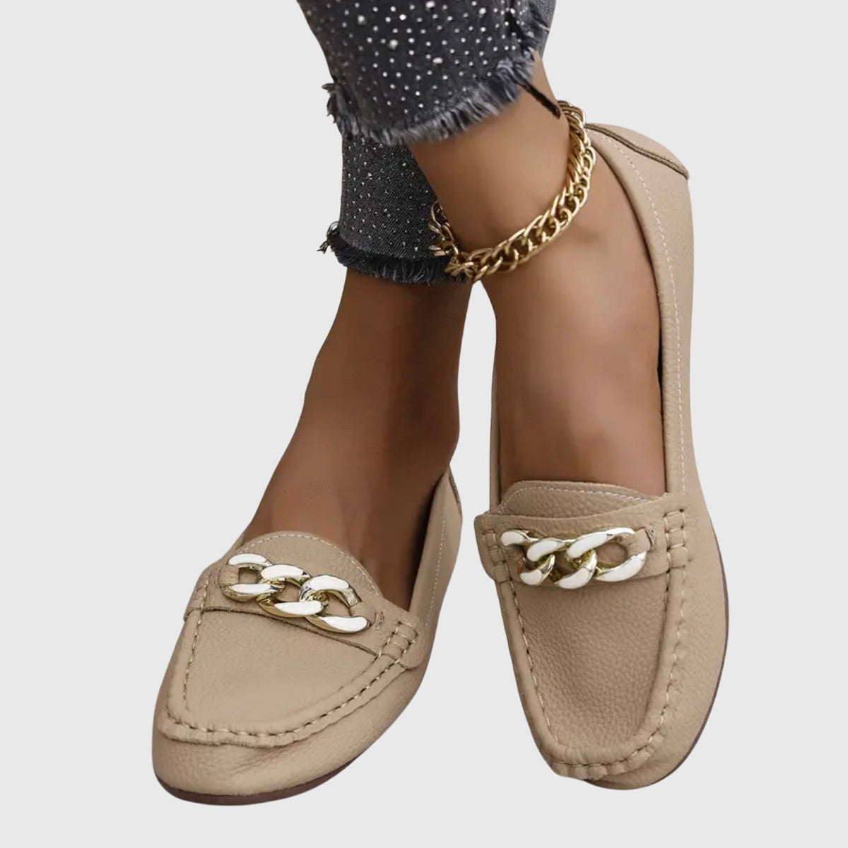 Women's Orthopedic Loafers with Cushioned Insole and Gold Chain