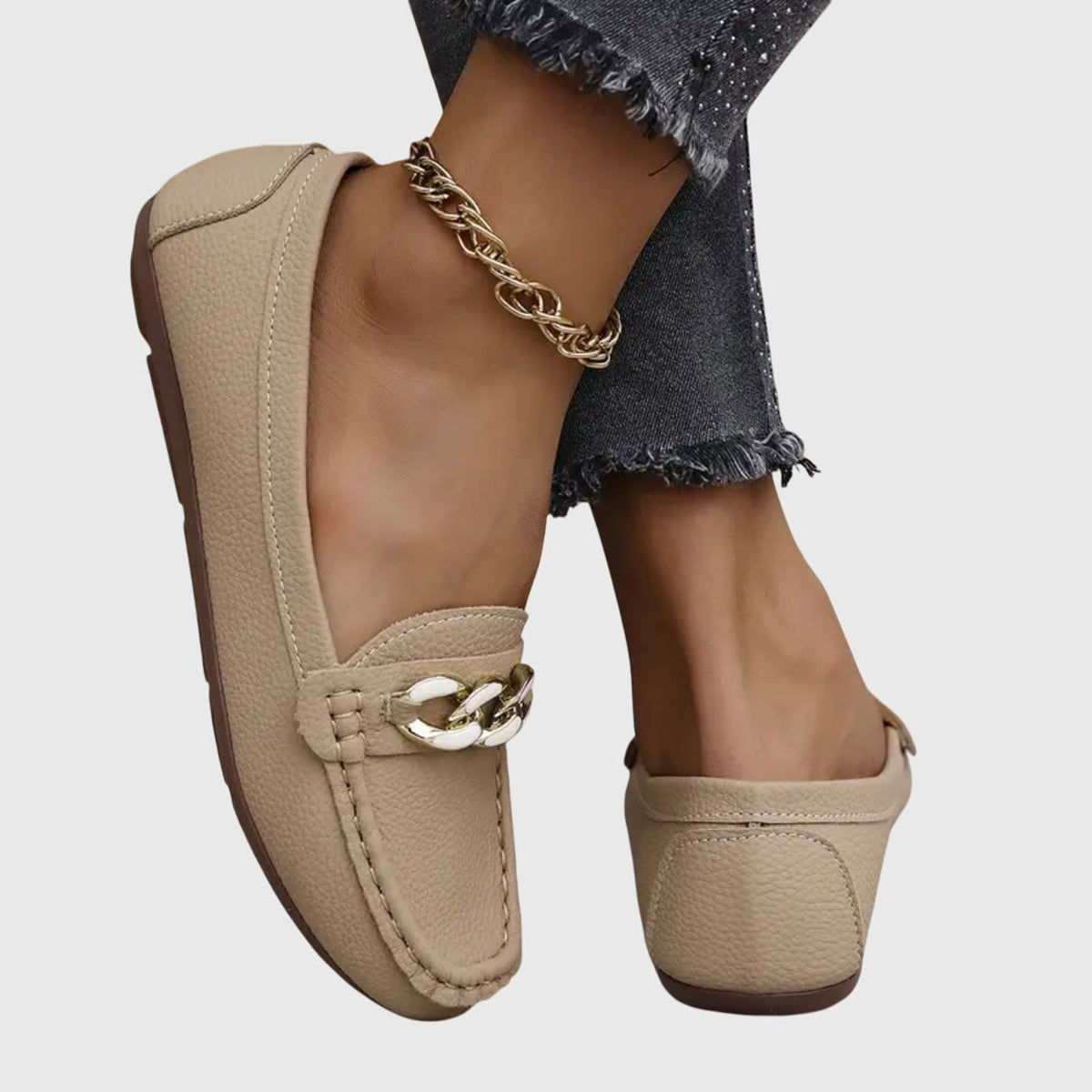 Women's Orthopedic Loafers with Cushioned Insole and Gold Chain