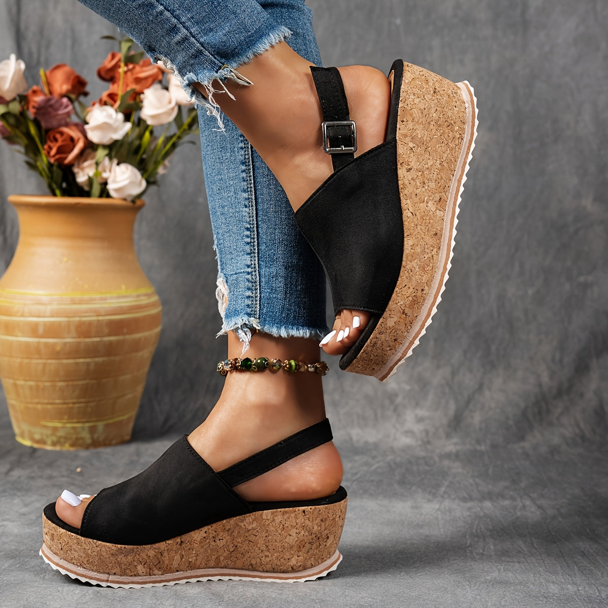 Women's Orthopedic Platform Sandals with Buckle Strap
