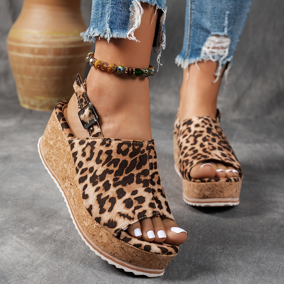 Women's Orthopedic Platform Sandals with Buckle Strap