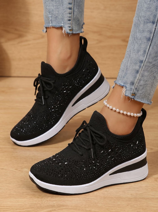 Women's Orthopedic Rhinestone Lace-Up Wedge Sneakers