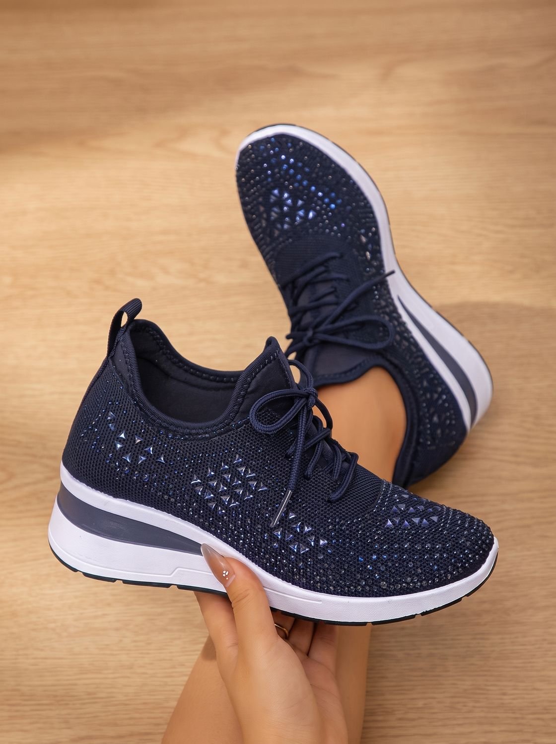 Women's Orthopedic Rhinestone Lace-Up Wedge Sneakers