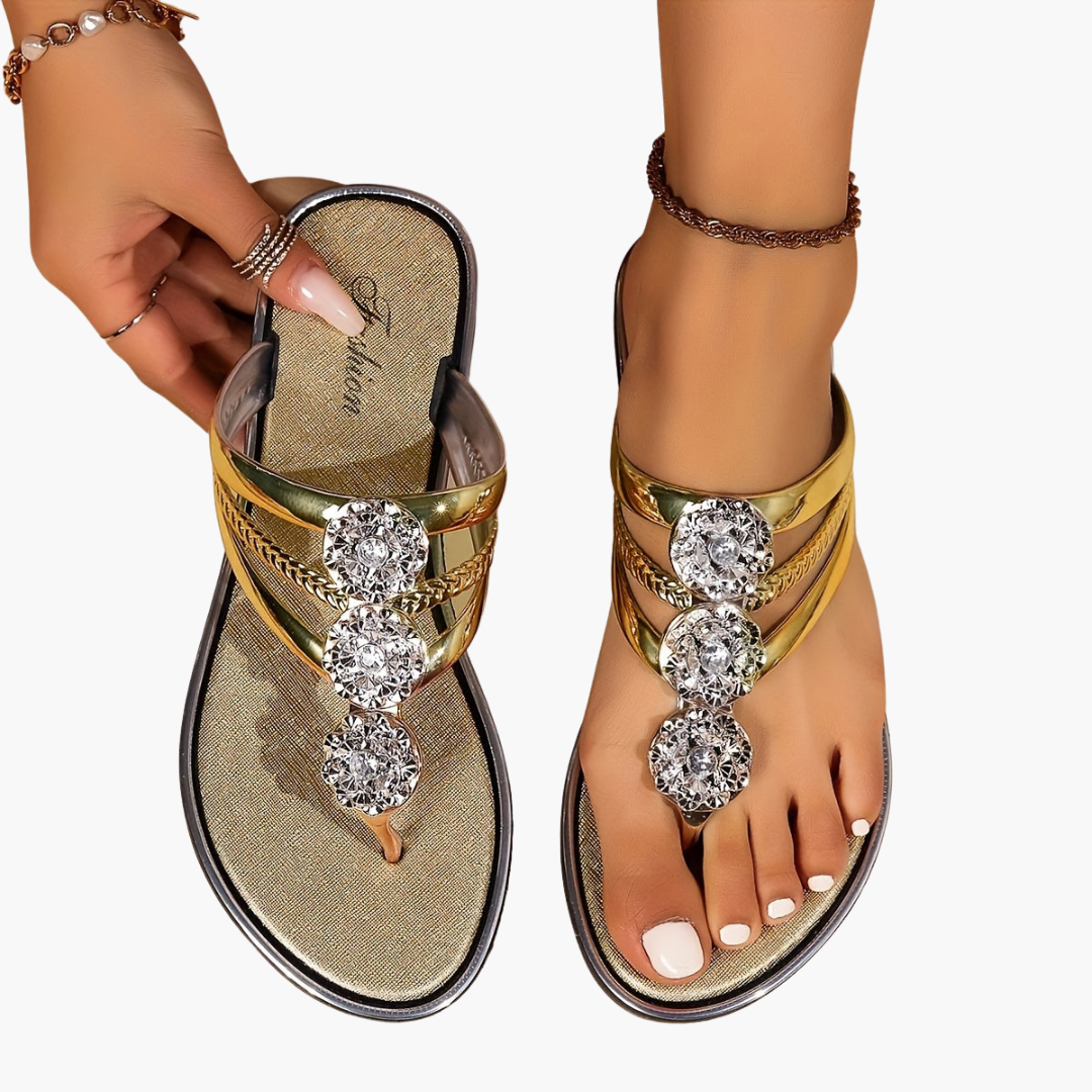 Women's Orthopedic Sandals with Rhinestone Straps and Cushioned Insole