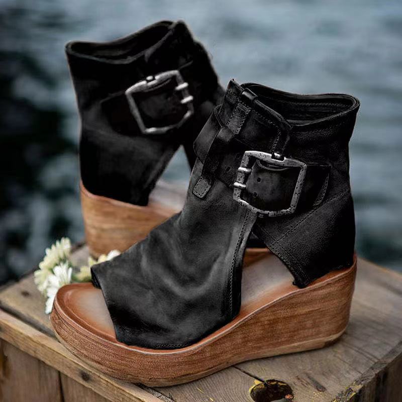 Women's Orthopedic Wedge Sandals with Buckle Closure