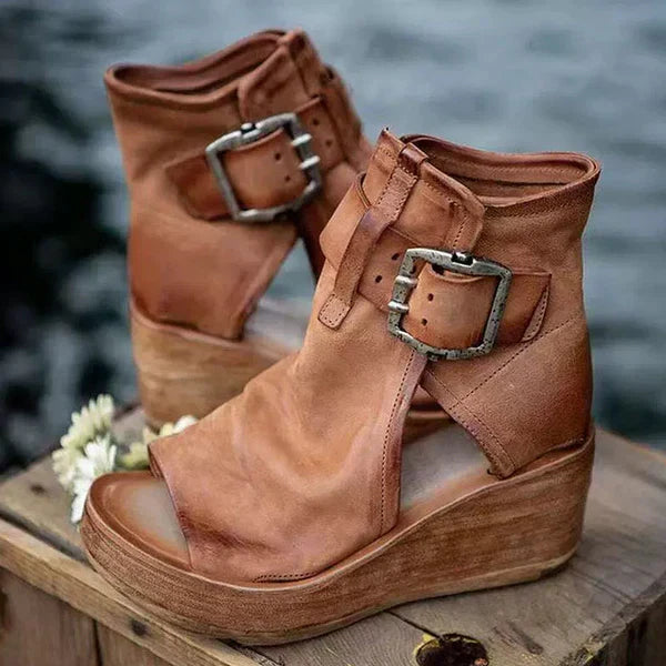 Women's Orthopedic Wedge Sandals with Buckle Closure