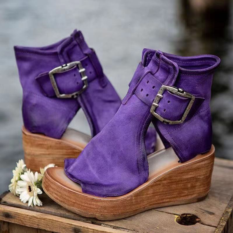 Women's Orthopedic Wedge Sandals with Buckle Closure