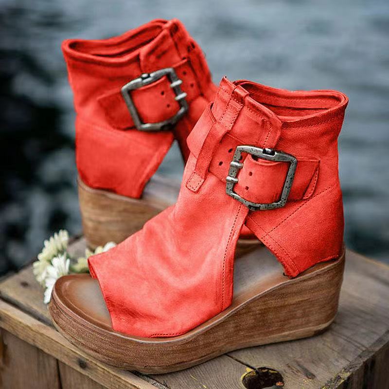 Women's Orthopedic Wedge Sandals with Buckle Closure
