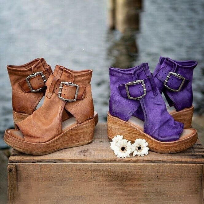 Women's Orthopedic Wedge Sandals with Buckle Closure