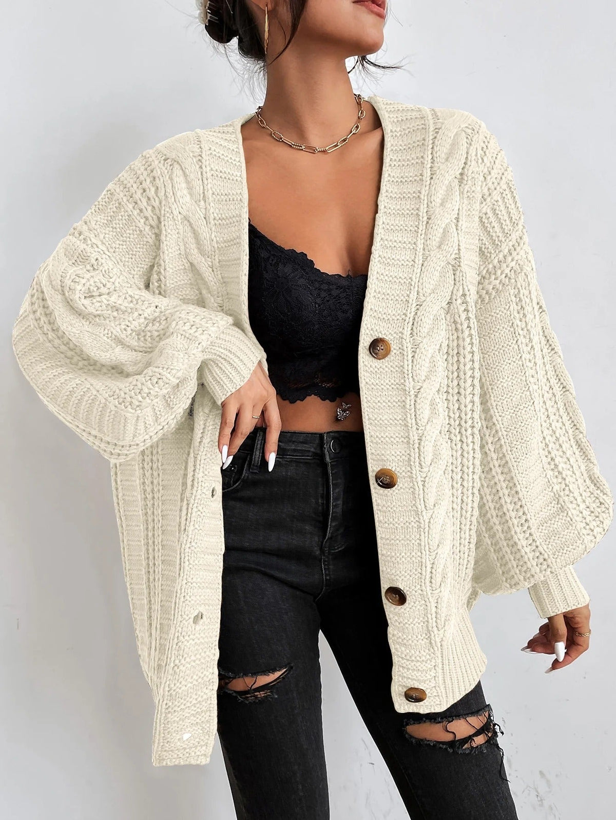 Women's Oversized Cable-Knit Cardigan