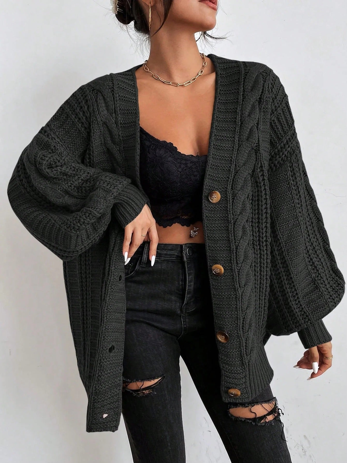 Women's Oversized Cable-Knit Cardigan