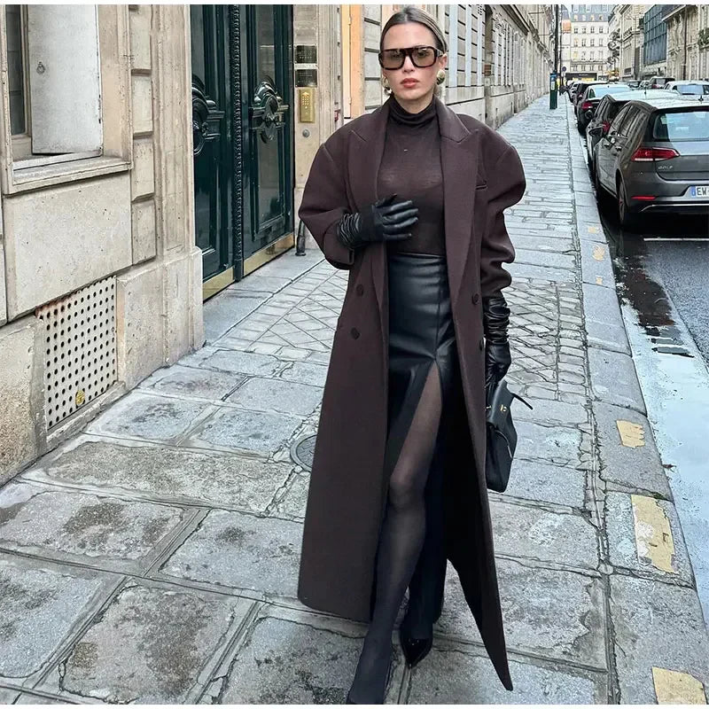 Women's Oversized Double-Breasted Long Coat