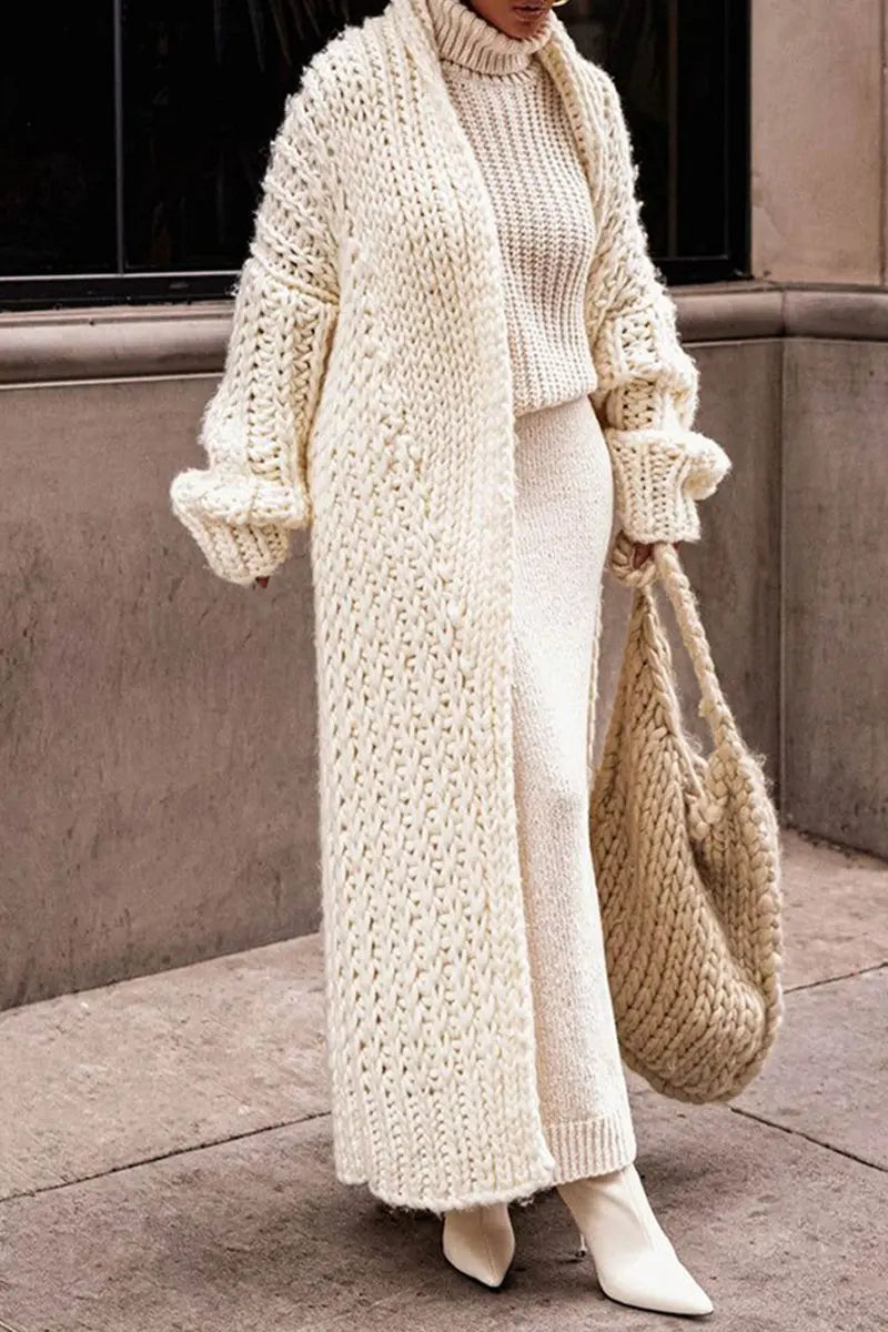 Women's Oversized Open-Front Longline Chunky Cardigan