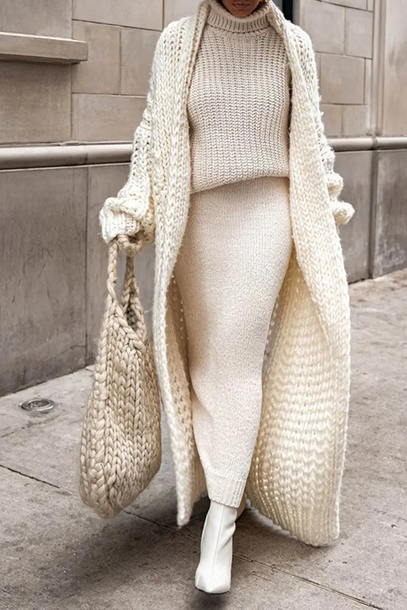 Women's Oversized Open-Front Longline Chunky Cardigan