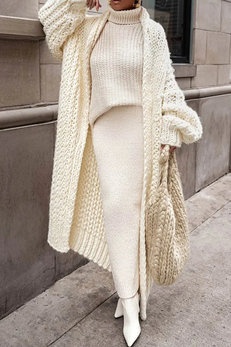 Women's Oversized Open-Front Longline Chunky Cardigan