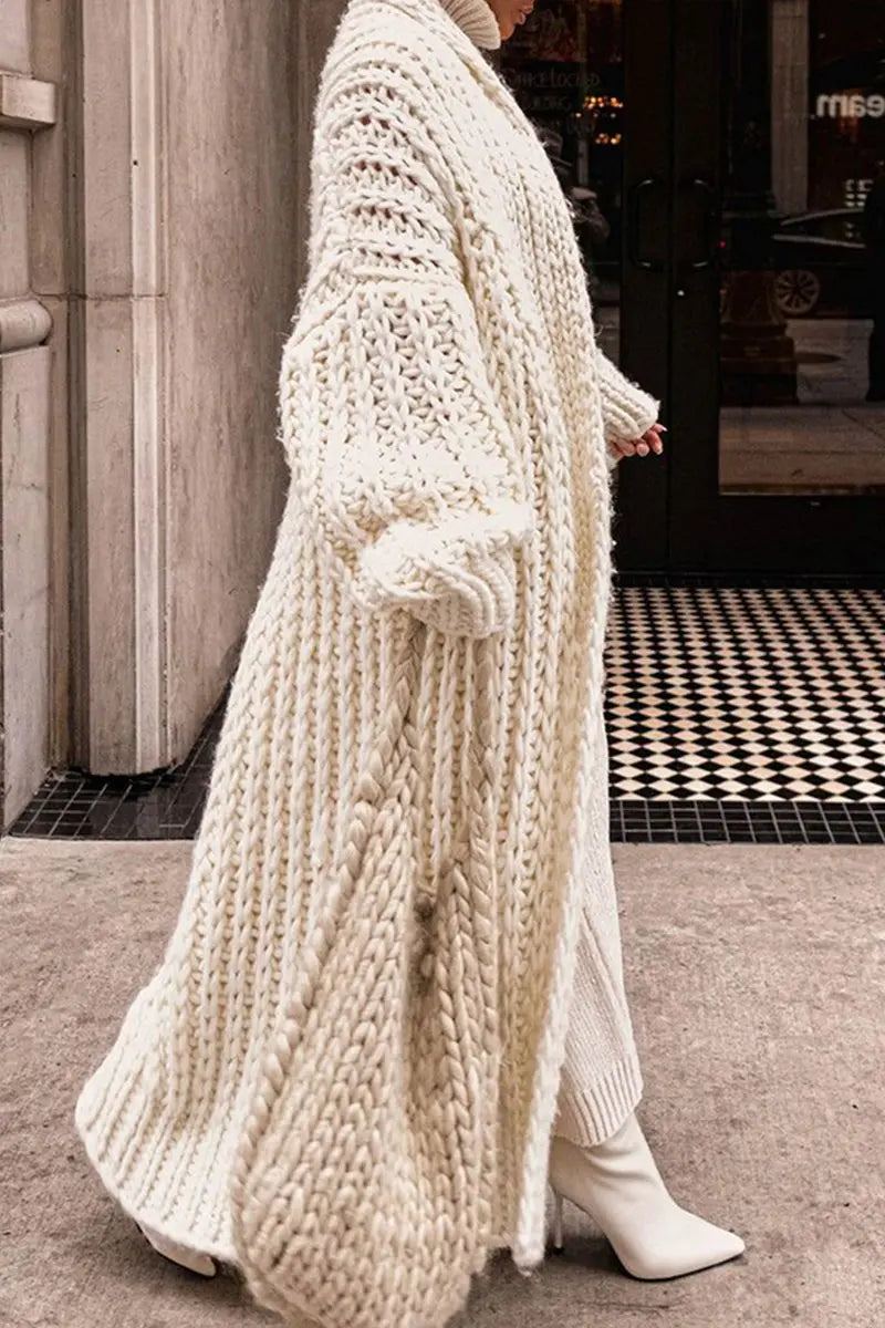 Women's Oversized Open-Front Longline Chunky Cardigan