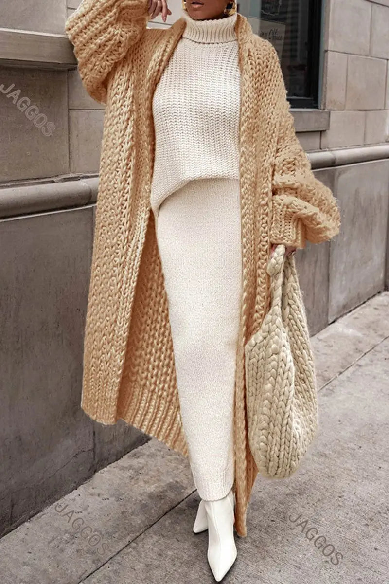 Women's Oversized Open-Front Longline Chunky Cardigan
