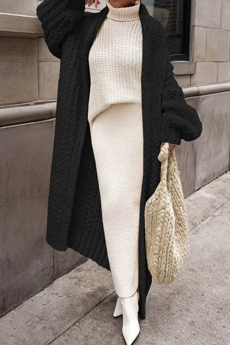 Women's Oversized Open-Front Longline Chunky Cardigan