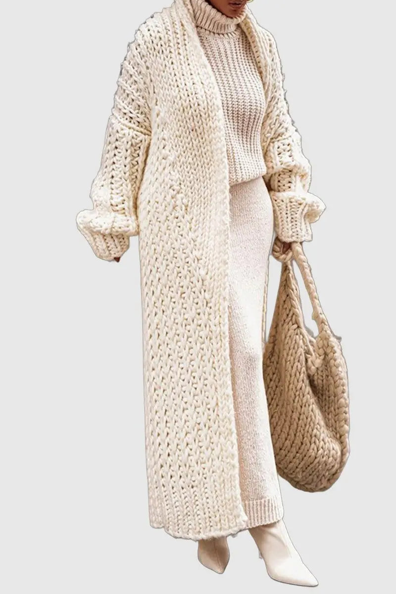 Women's Oversized Open-Front Longline Chunky Cardigan