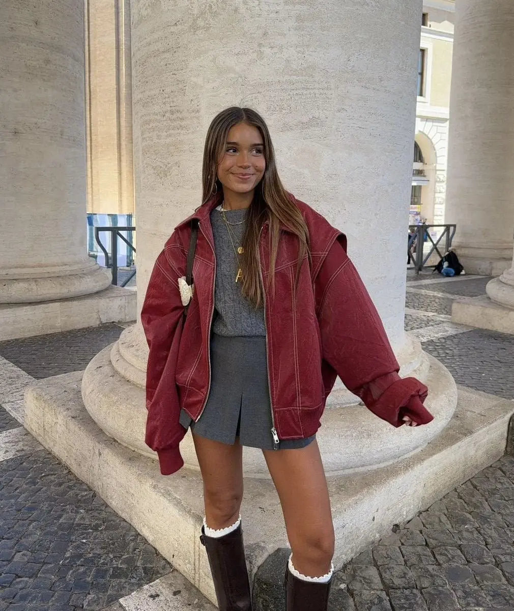 Women's Oversized Relaxed-Fit Bomber Jacket