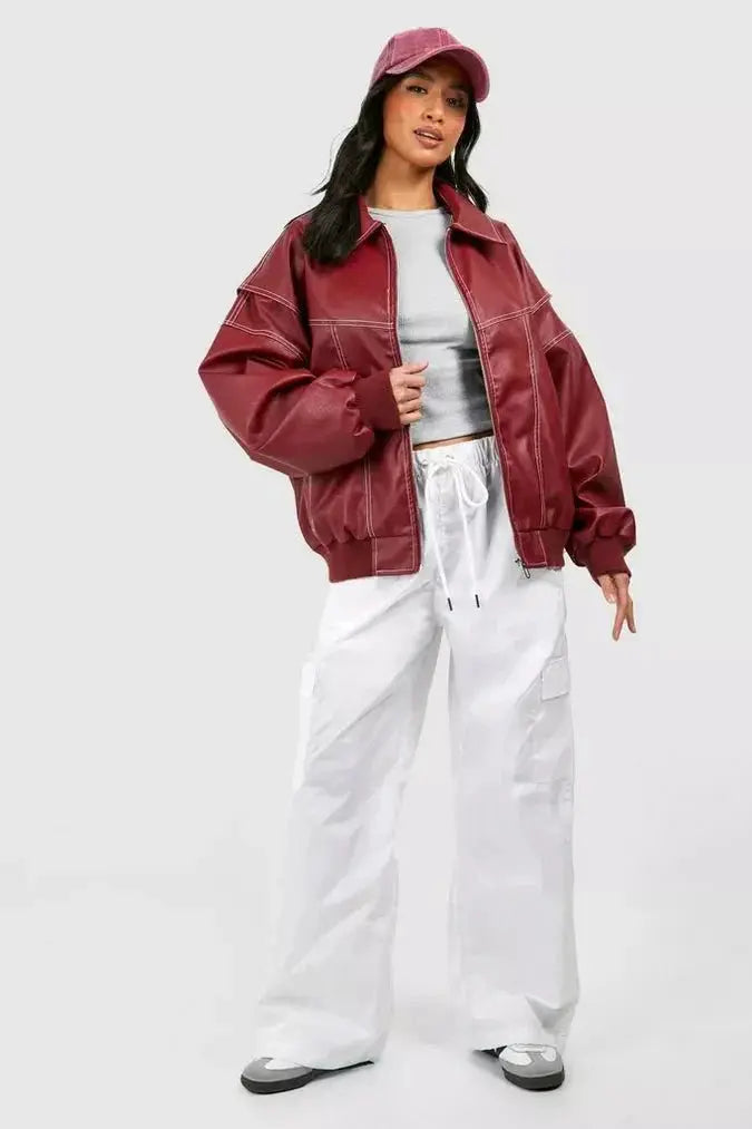 Women's Oversized Relaxed-Fit Bomber Jacket