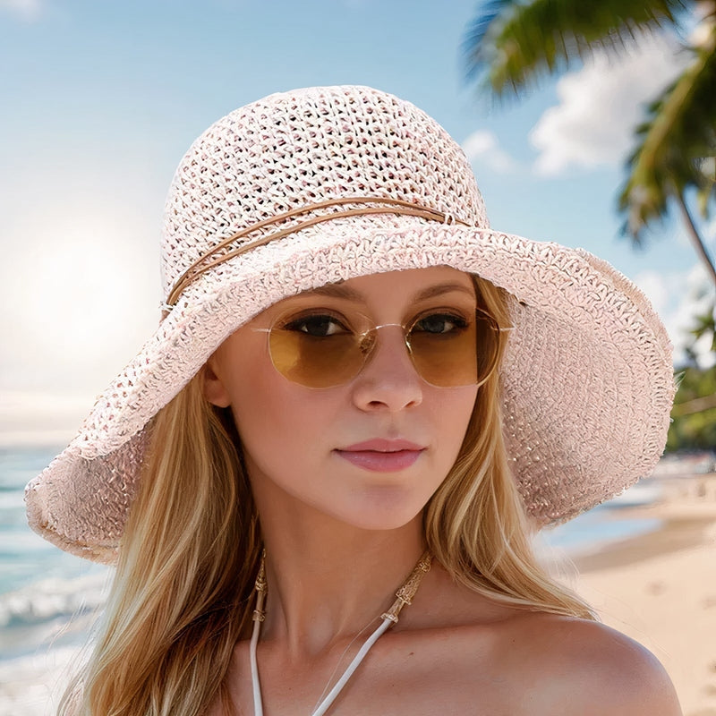 Women's Packable Wide-Brim Fedora Sun Hat