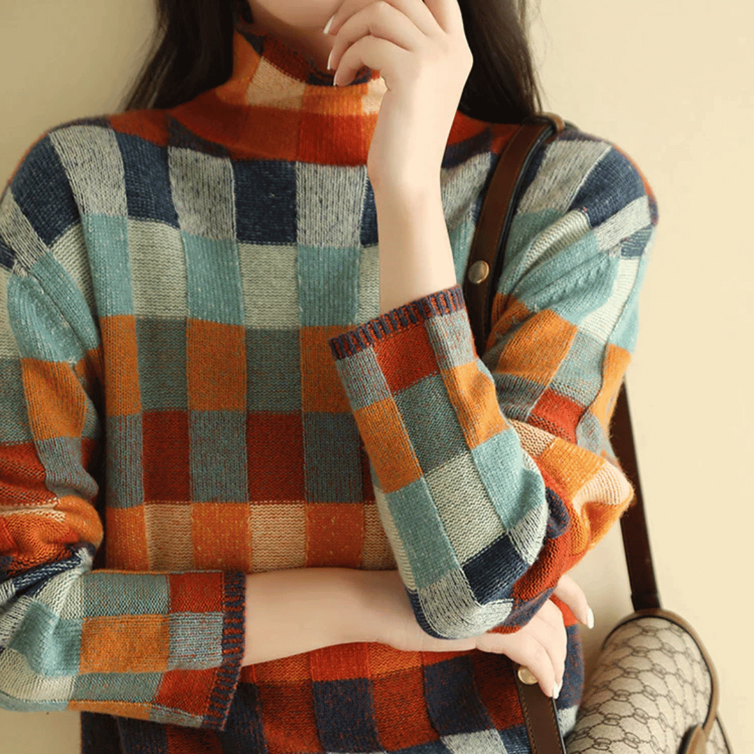 Women's Patchwork Pattern Turtleneck Sweater