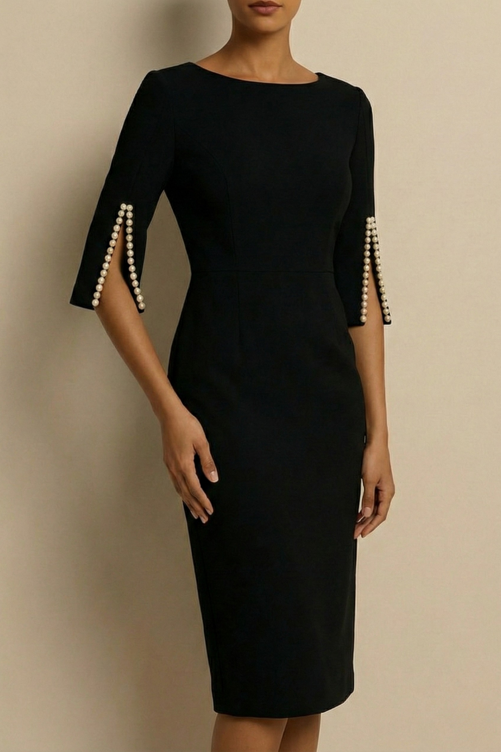 Women's Pearl Trim Bodycon Midi Dress