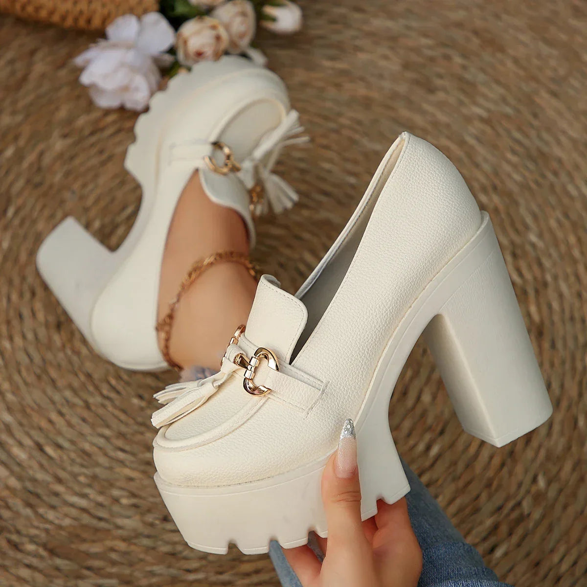 Women's Platform Loafers with Tassel Detail