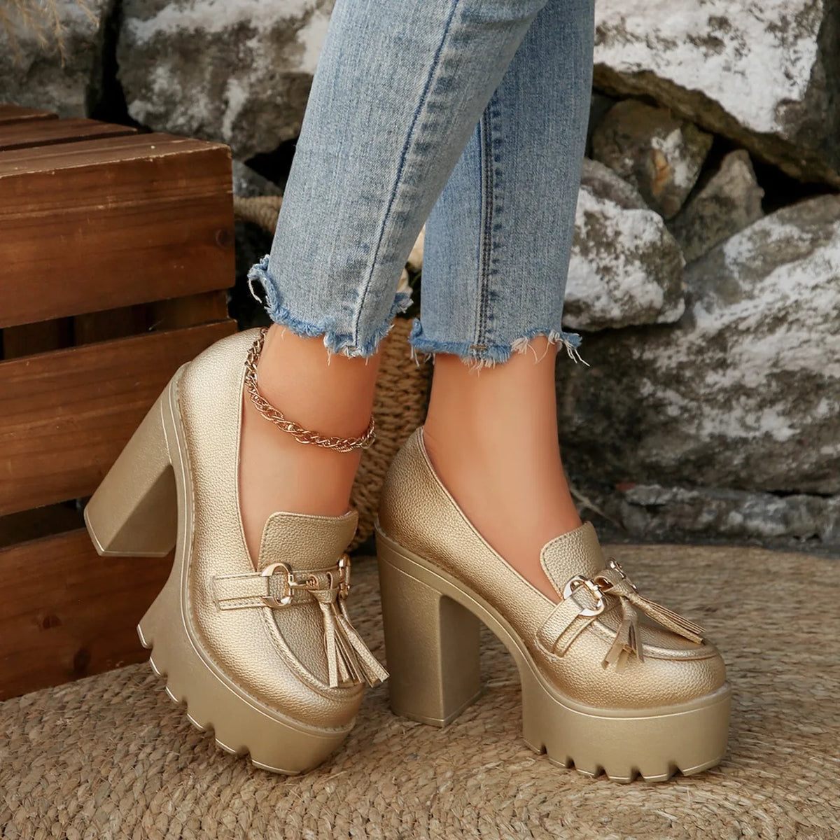 Women's Platform Loafers with Tassel Detail