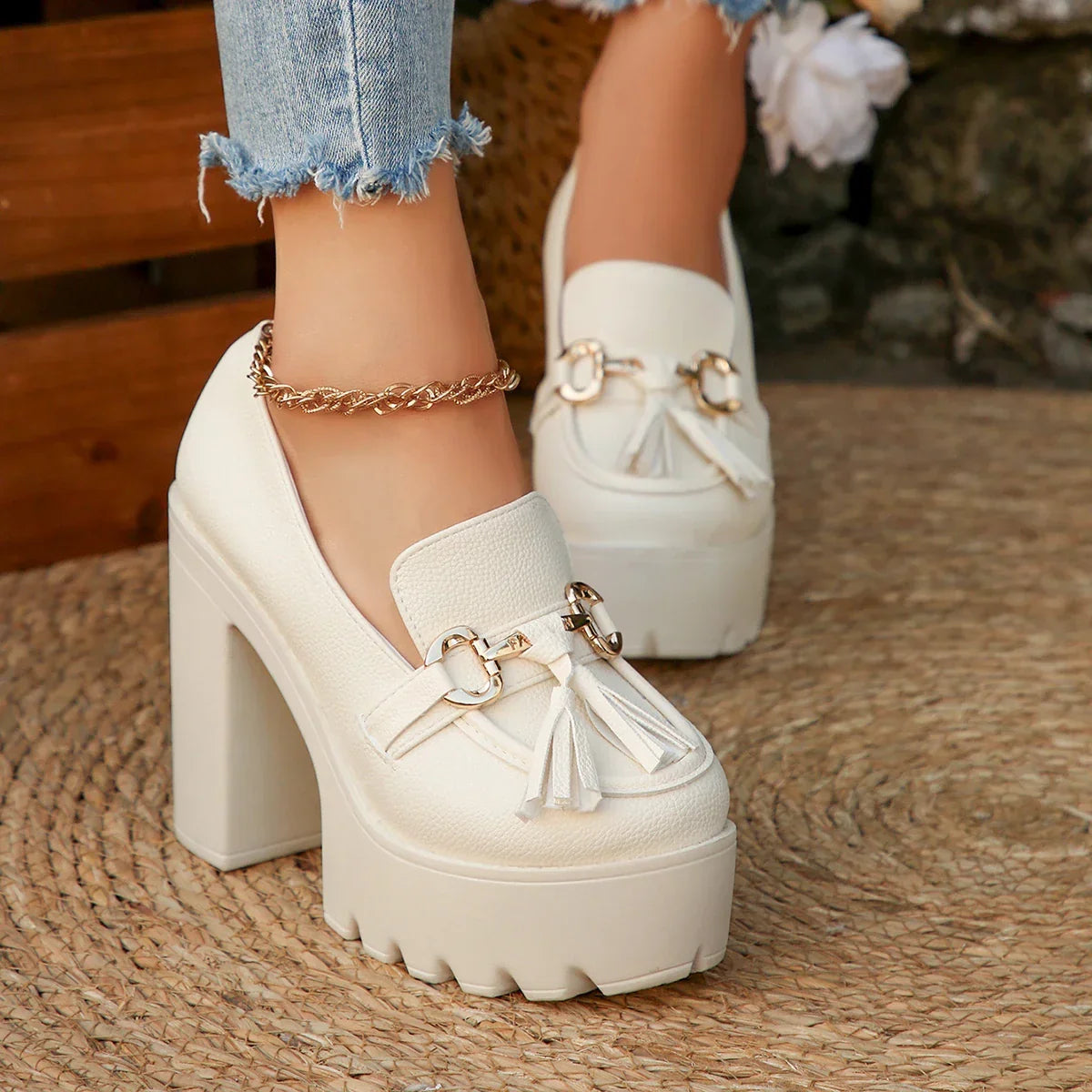Women's Platform Loafers with Tassel Detail