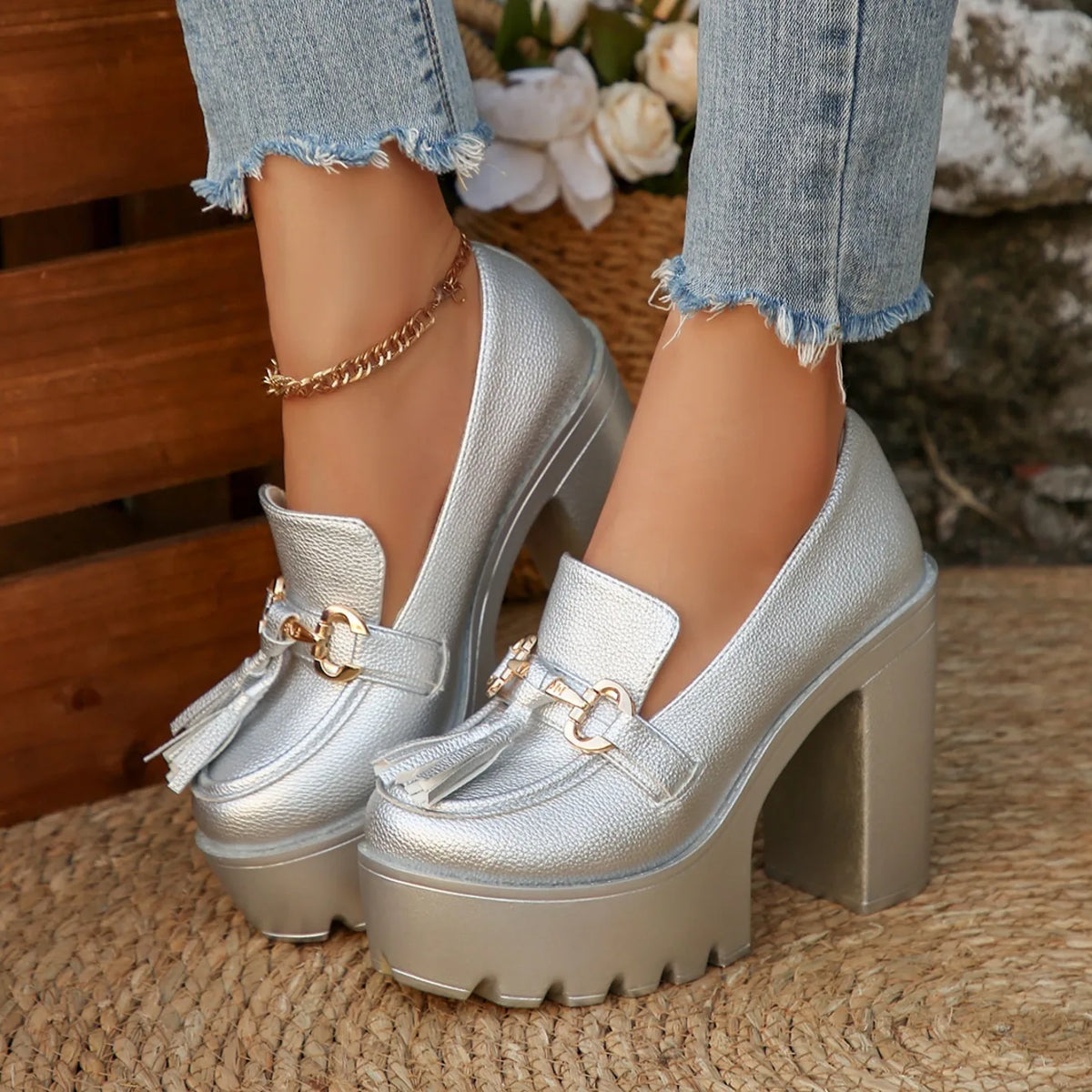 Women's Platform Loafers with Tassel Detail
