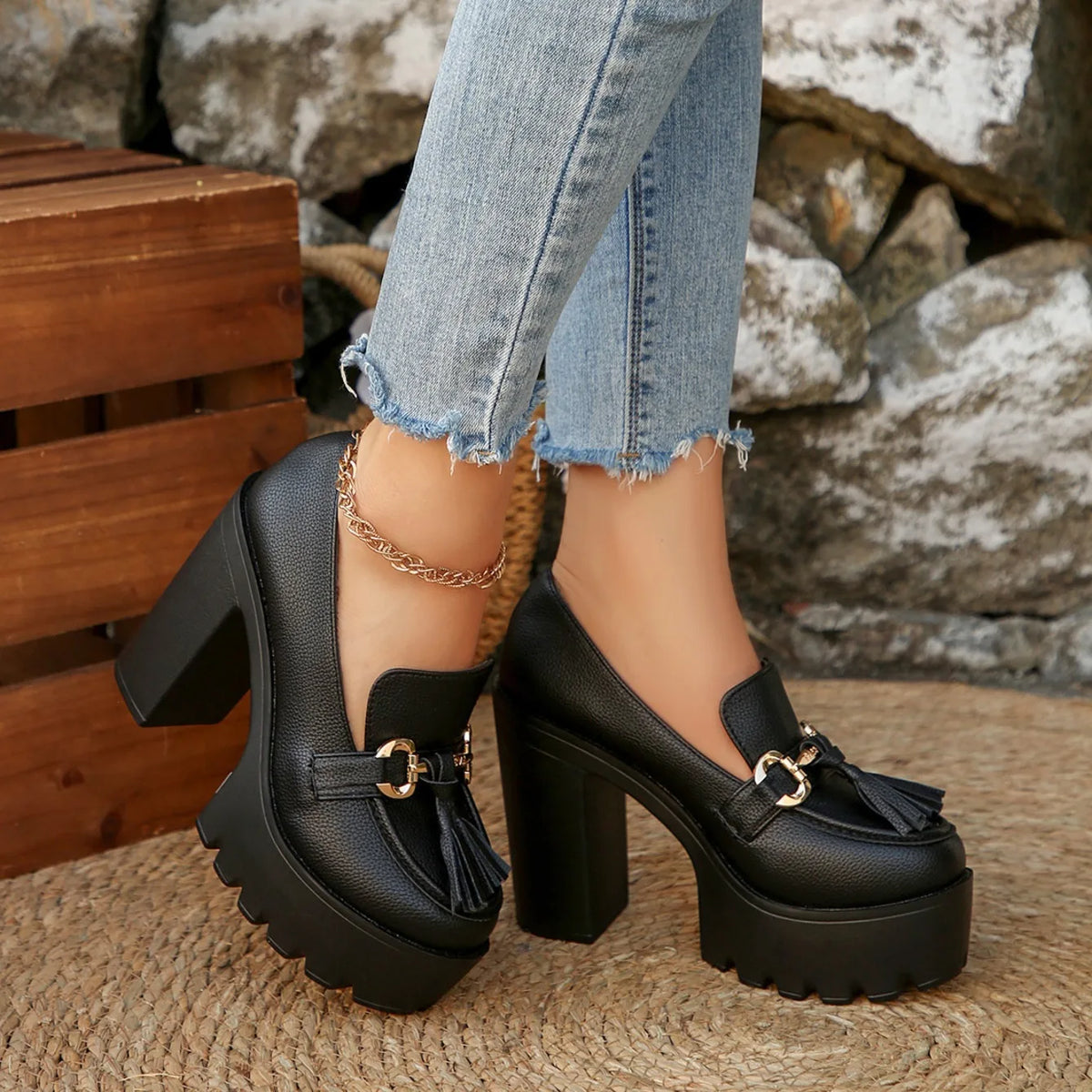 Women's Platform Loafers with Tassel Detail