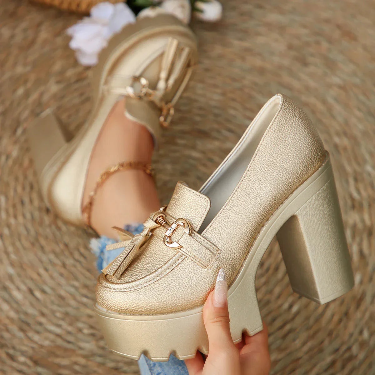 Women's Platform Loafers with Tassel Detail