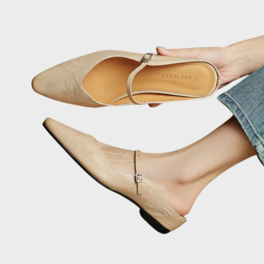 Women's Pointed-Toe Flat Mary Jane Mules with Buckle Strap