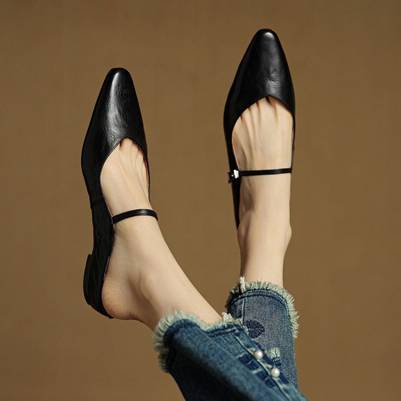 Women's Pointed-Toe Flat Mary Jane Mules with Buckle Strap