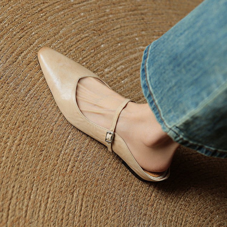 Women's Pointed-Toe Flat Mary Jane Mules with Buckle Strap