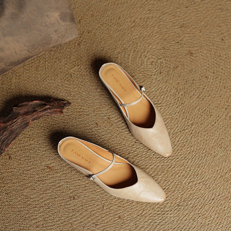 Women's Pointed-Toe Flat Mary Jane Mules with Buckle Strap