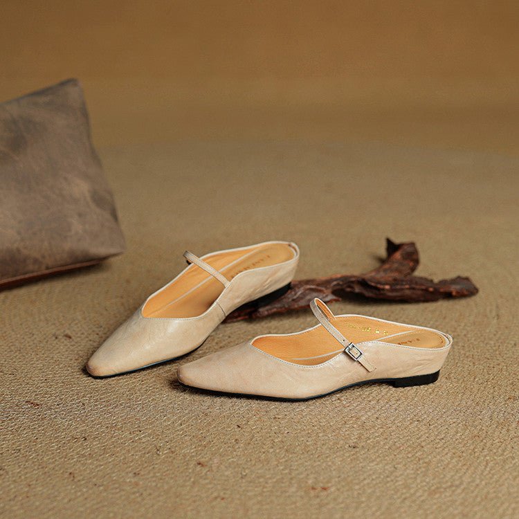 Women's Pointed-Toe Flat Mary Jane Mules with Buckle Strap