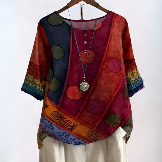 Women's Printed Blouse with Three-Quarter Sleeves