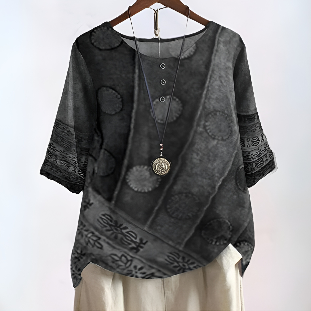 Women's Printed Blouse with Three-Quarter Sleeves