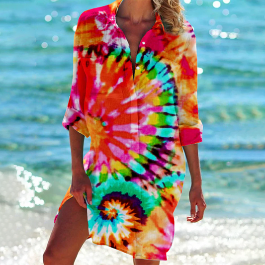 Women's Printed Button-Down Mini Shirt Dress