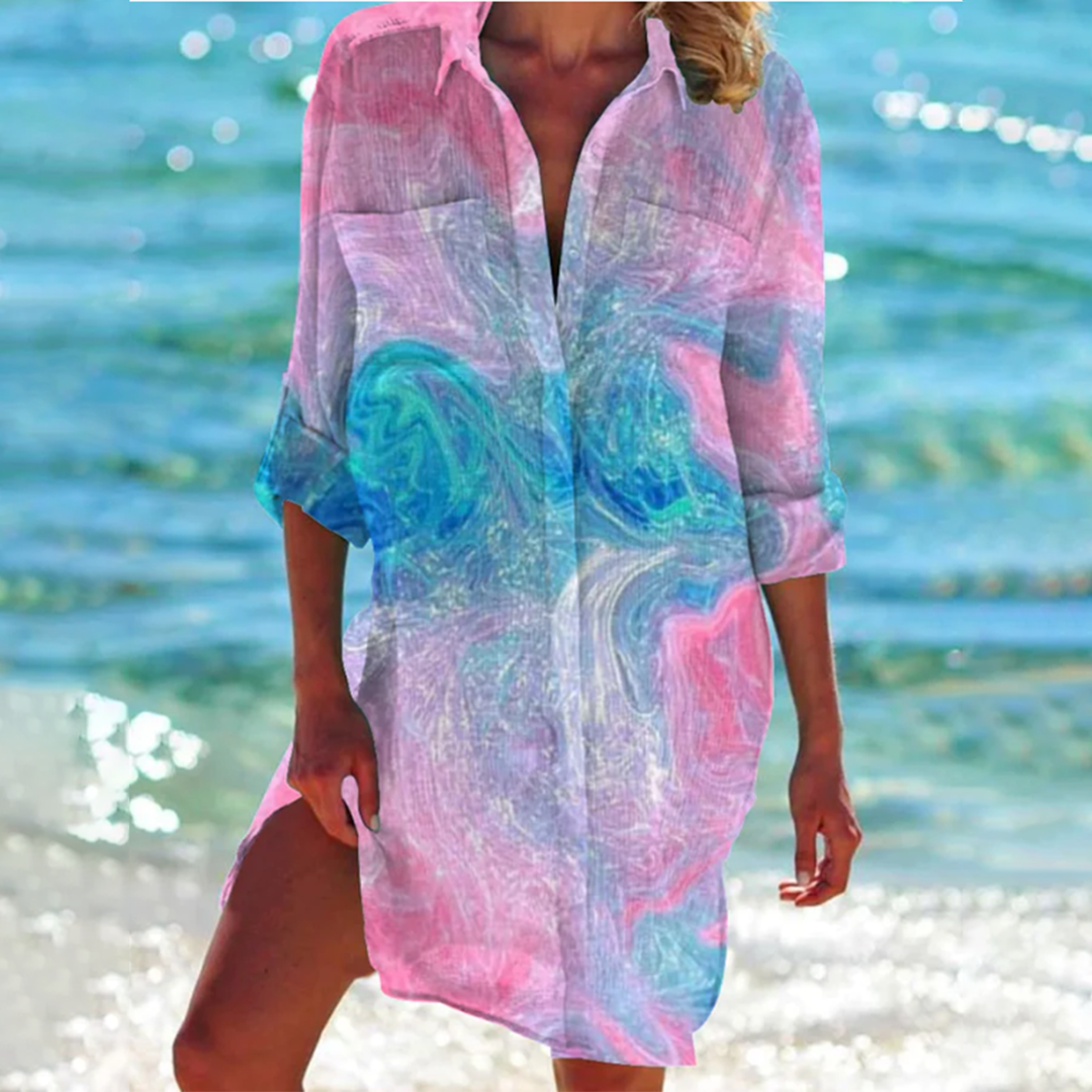 Women's Printed Button-Down Mini Shirt Dress