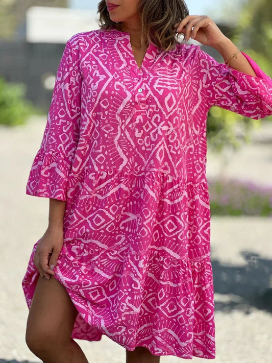 Women's Printed Tiered Midi Dress