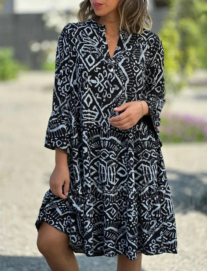 Women's Printed Tiered Midi Dress