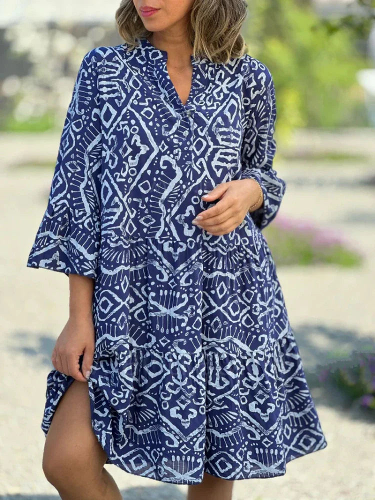 Women's Printed Tiered Midi Dress