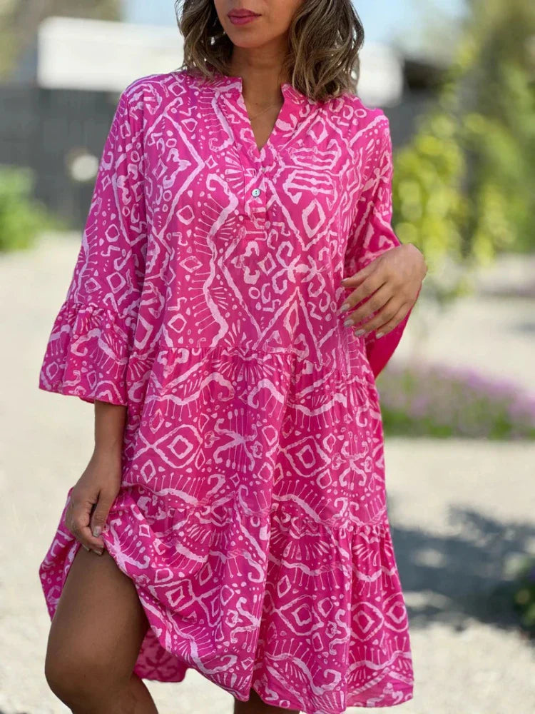 Women's Printed Tiered Midi Dress