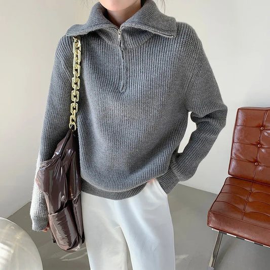 Women's Quarter-Zip High-Neck Long-Sleeve Sweater