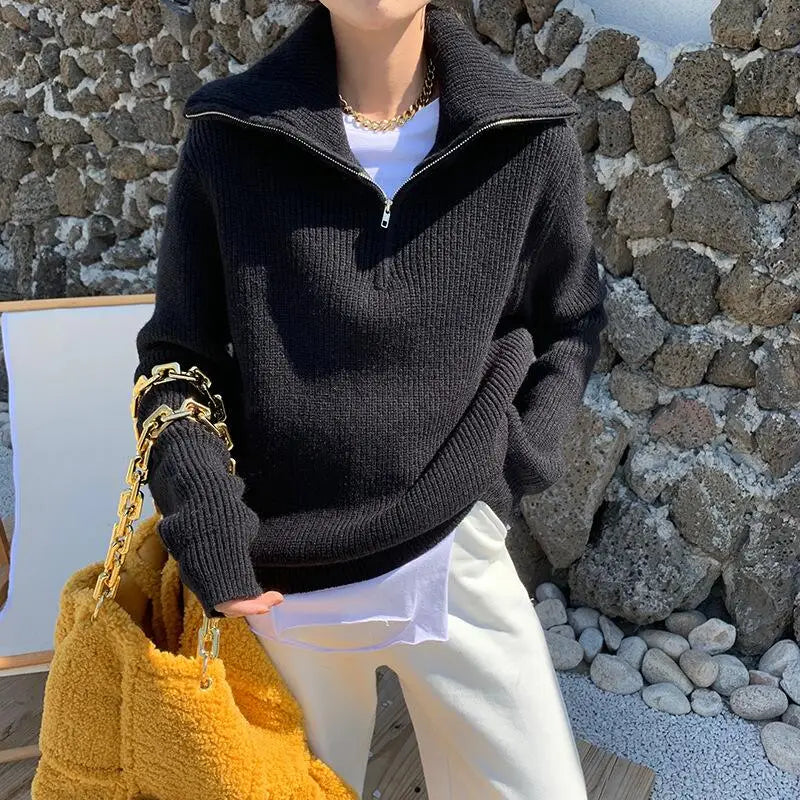 Women's Quarter-Zip High-Neck Long-Sleeve Sweater